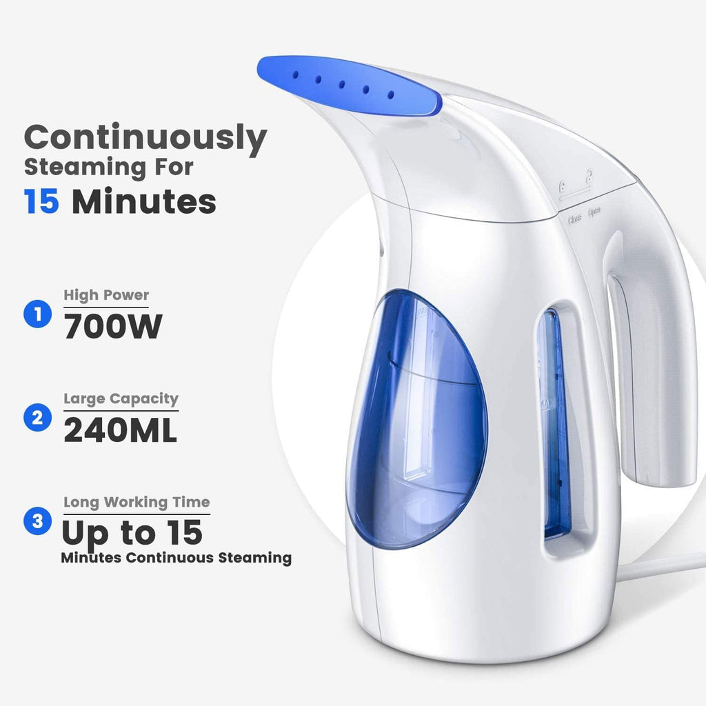 HiLIFE Steamer for Clothes, Portable Handheld Design, 240ml Big Capacity, 700W, Strong Penetrating Steam, Removes Wrinkle, for Home, Office and Travel(ONLY FOR 120V)(White)