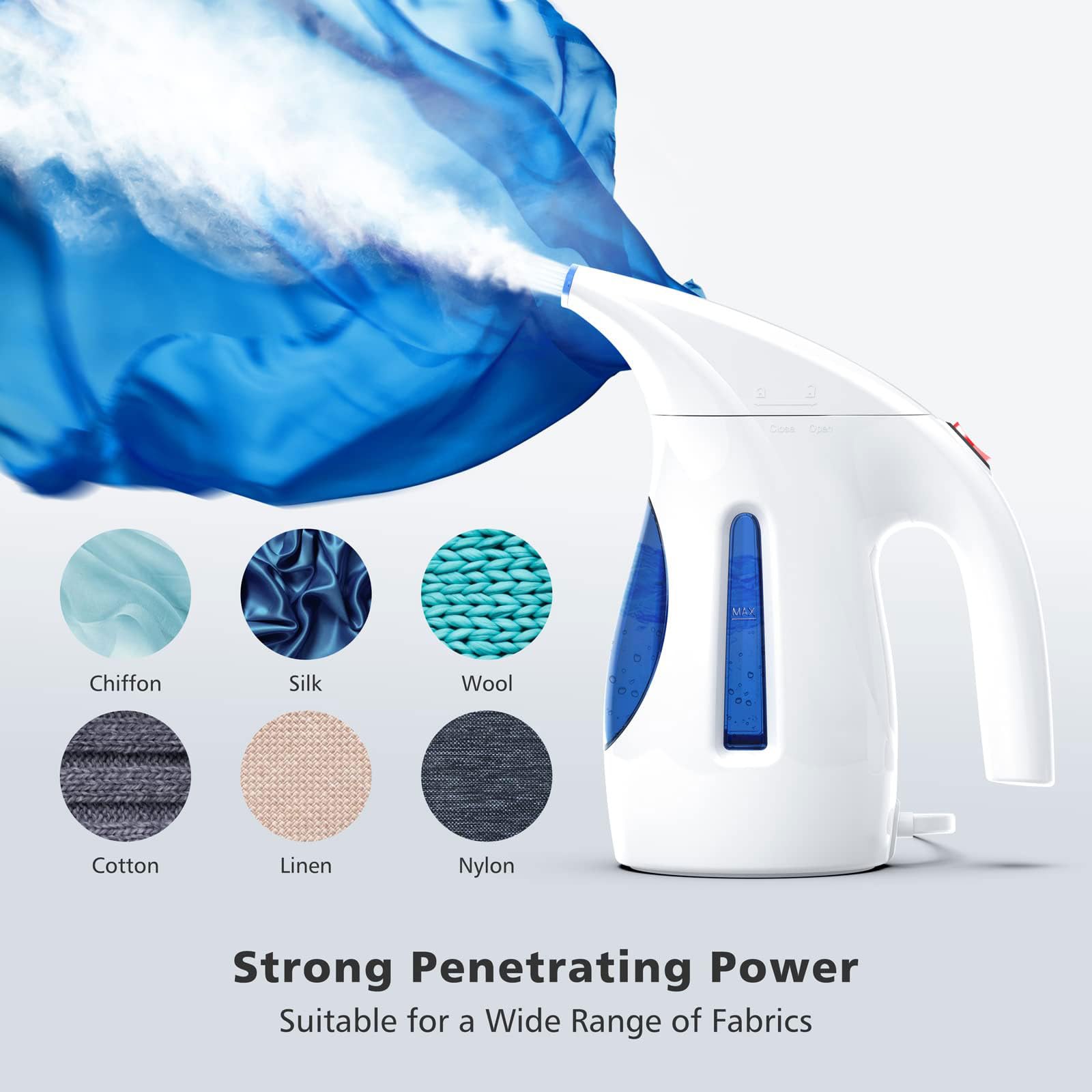 HiLIFE Steamer for Clothes, Portable Handheld Design, 240ml Big Capacity, 700W, Strong Penetrating Steam, Removes Wrinkle, for Home, Office and Travel(ONLY FOR 120V)(White)